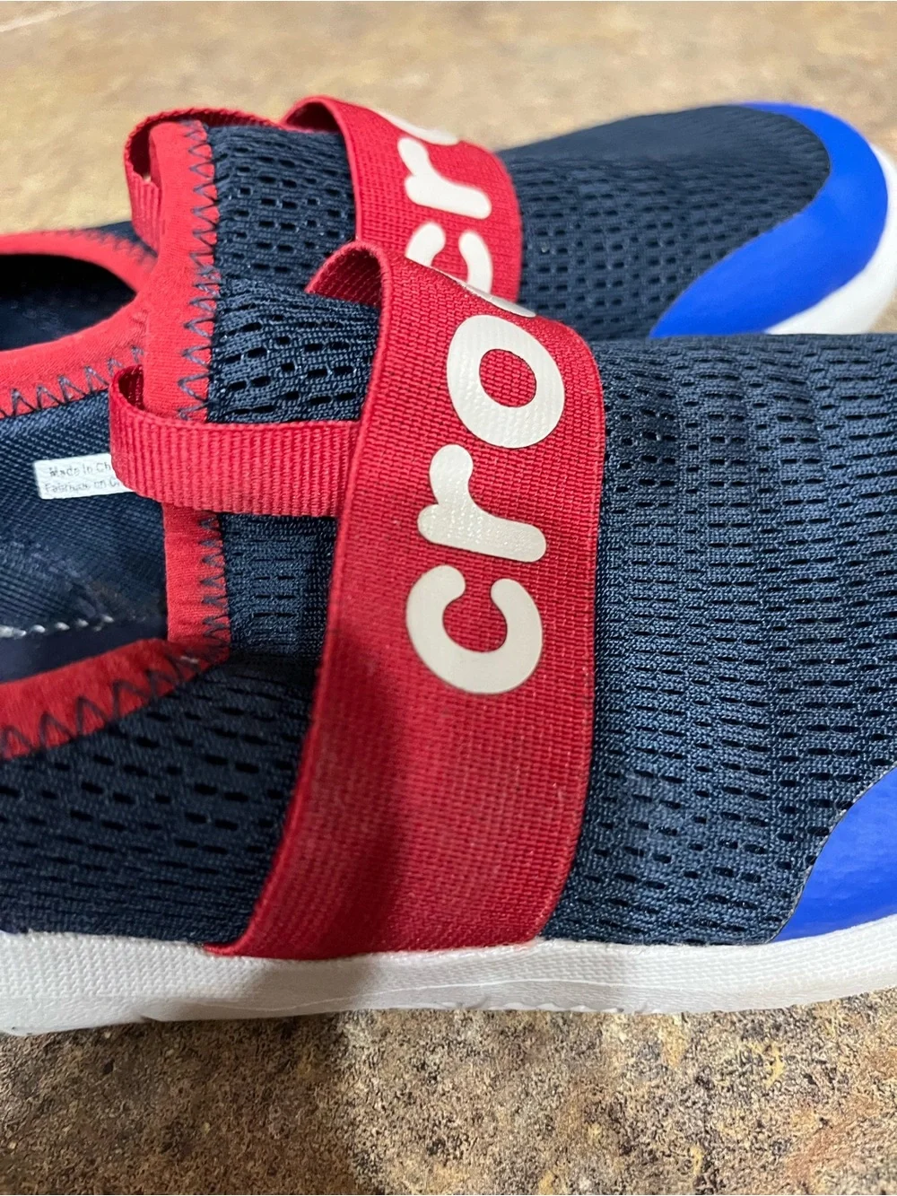 Crocs LiteRide Modform Kids J3 Slip On Sneakers Navy Blue Red Sport